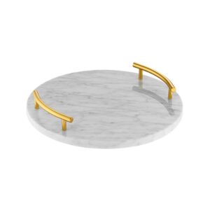 Δίσκος γάμου μαρμάρινος στρογγυλός με χρυσά χερούλια